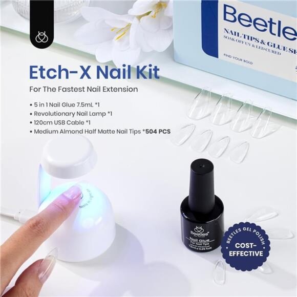 Gel Nail Kit Easy Nail Extension Set Etch X Nail Tips 500Pcs Half Matte Pre-file - Picture 2 of 7